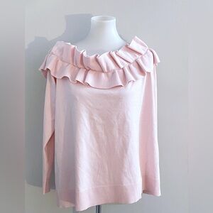 Lane Bryant Ruffled Pink Off The Shoulder Sweater Office Fall School Casual